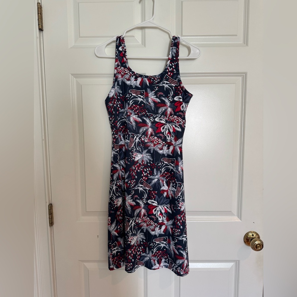 Columbia Floral Midi Dress - Navy, Red, White